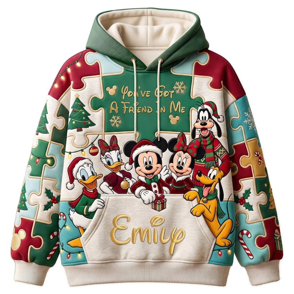 Personalized Disney Puzzle Hoodie Custom Name Christmas Gift for Her AOP Hoodie GradoCreations