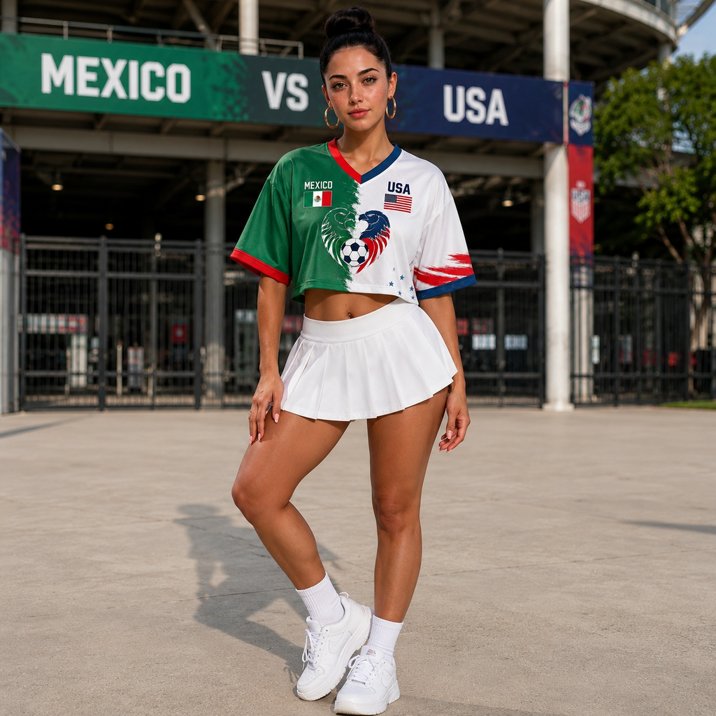 Personalized Mexico USA Soccer Jersey Crop Tee Custom Name Gift for Fans