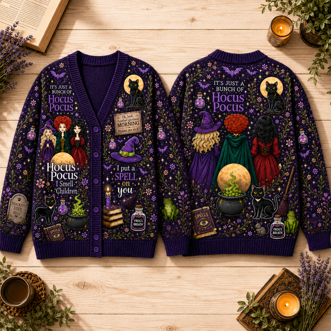 Personalized Hocus Pocus Halloween Cardigan for Her - Custom Design Cardigan GradoCreations