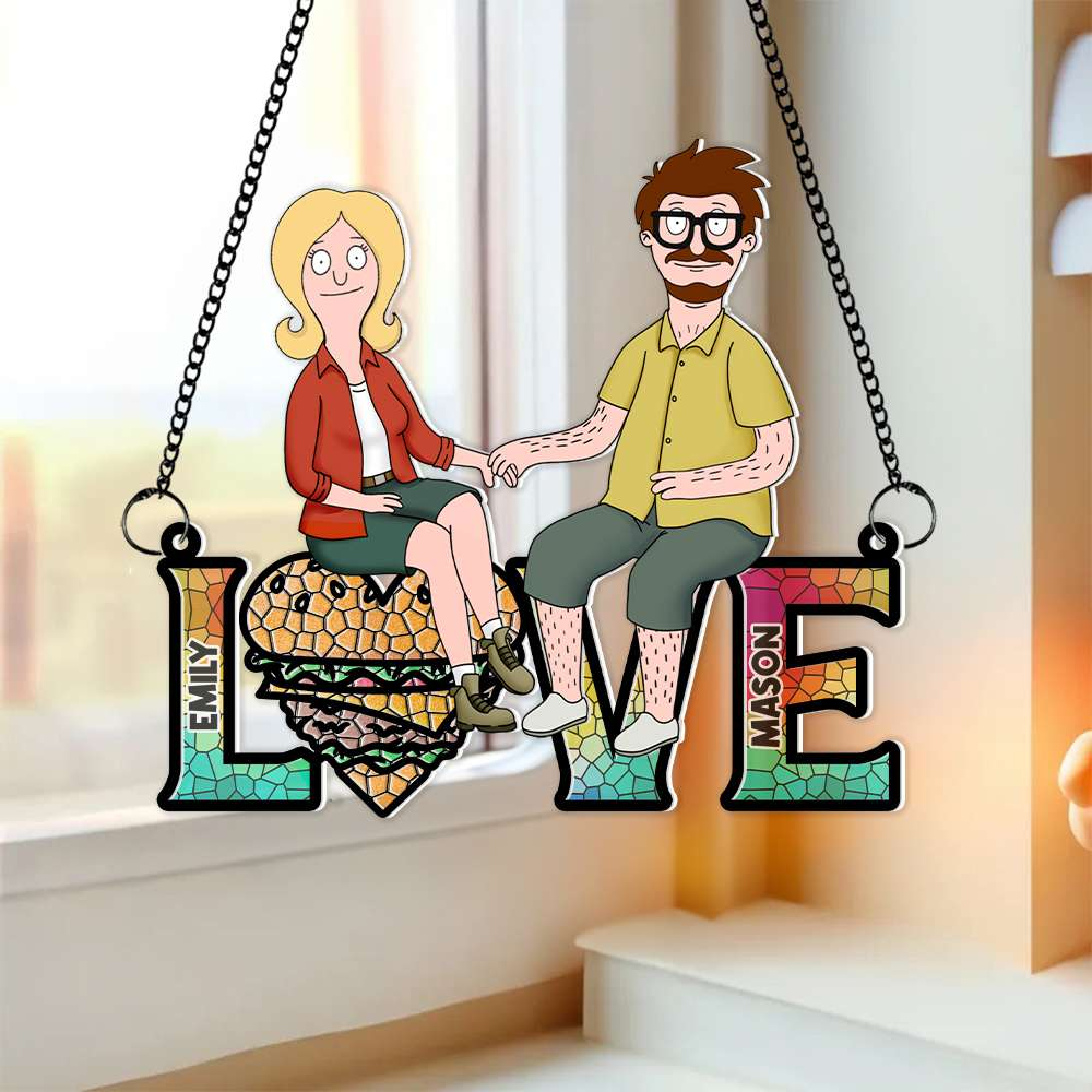 Personalized Cartoon Couple Anniversary Suncatcher Gift
