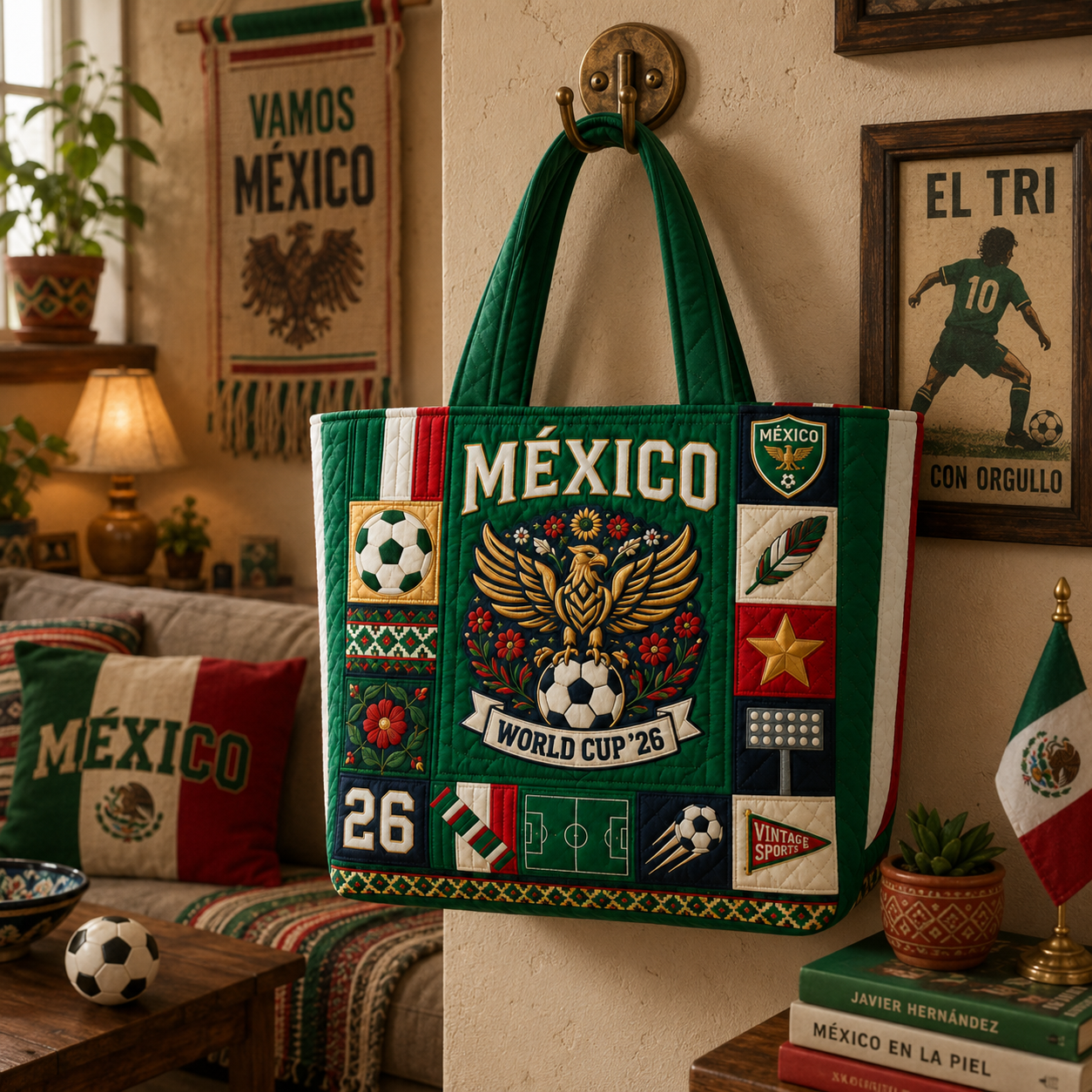 Personalized Mexico World Cup 2026 Quilted Tote Bag Gift for Football Fans