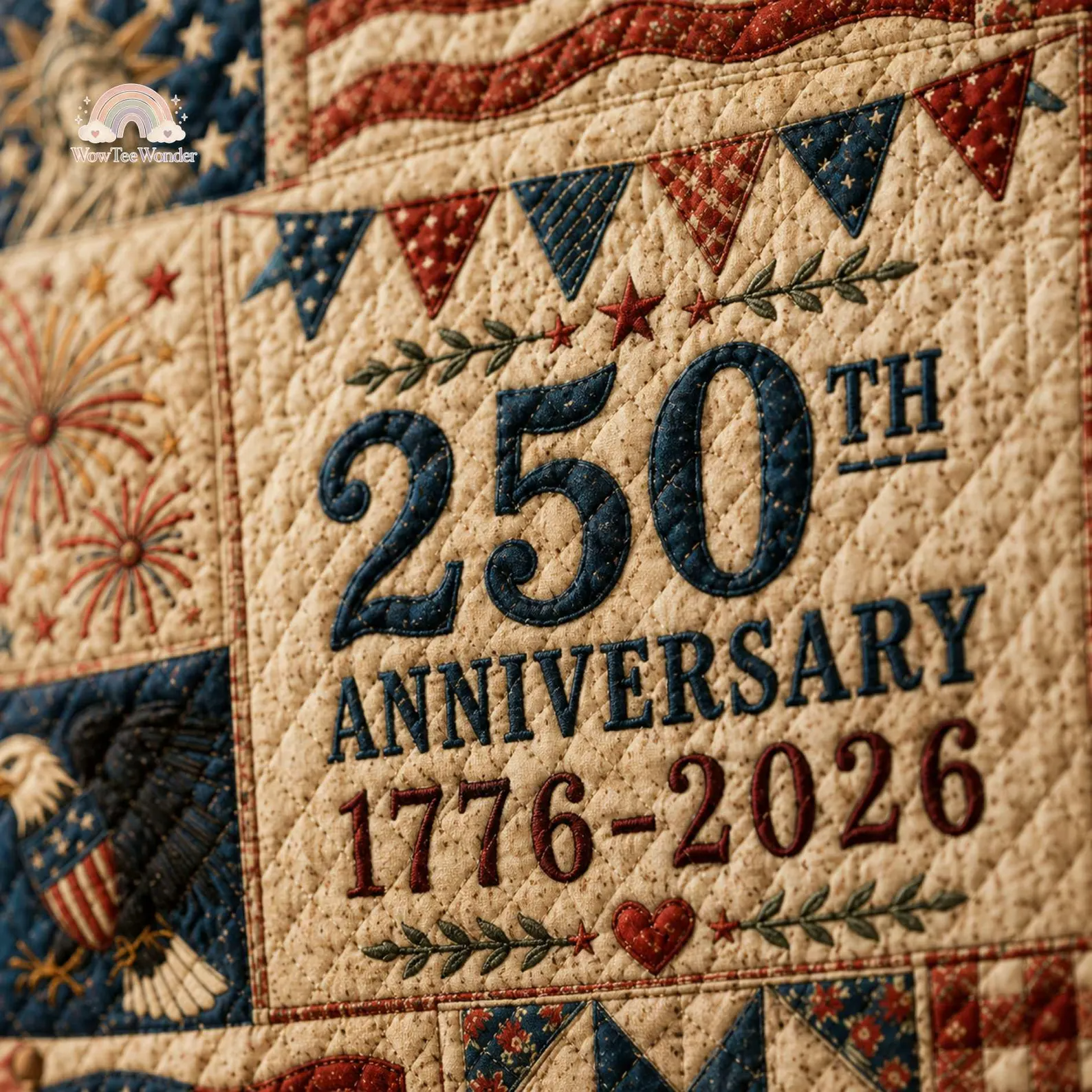 USA 250th Anniversary Quilted Tote Bag Patchwork Gift for Patriots