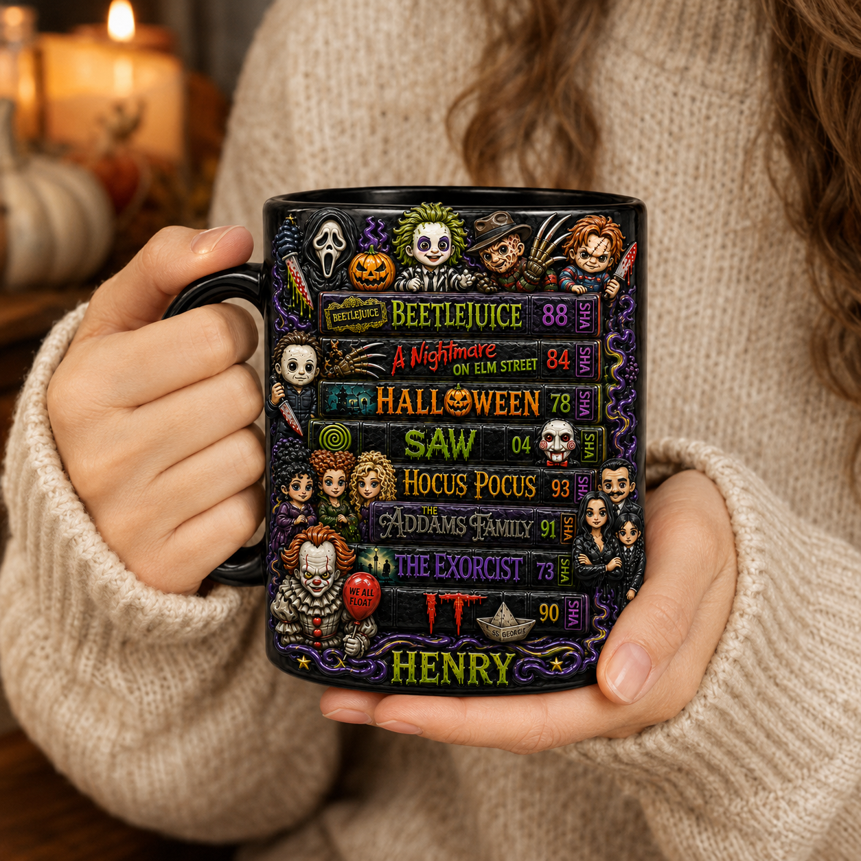 Personalized Black Halloween Mug with Spooky Artwork for Family Mug GradoCreations
