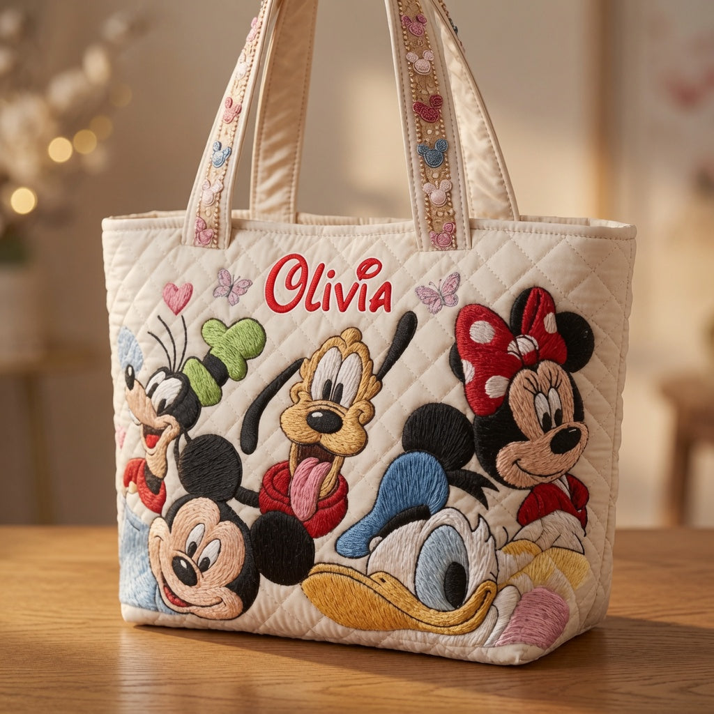 Personalized Quilted Tote Bag with Disney Friends for Her - Unique Gift Idea Quilted Tote Bag GradoCreations