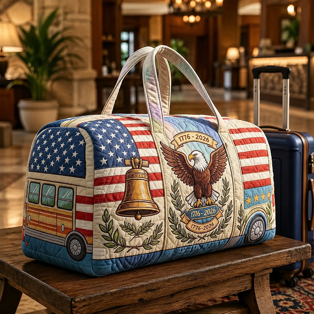 Patriotic Quilted Duffle Bag with American Flag for Independence Day Travel