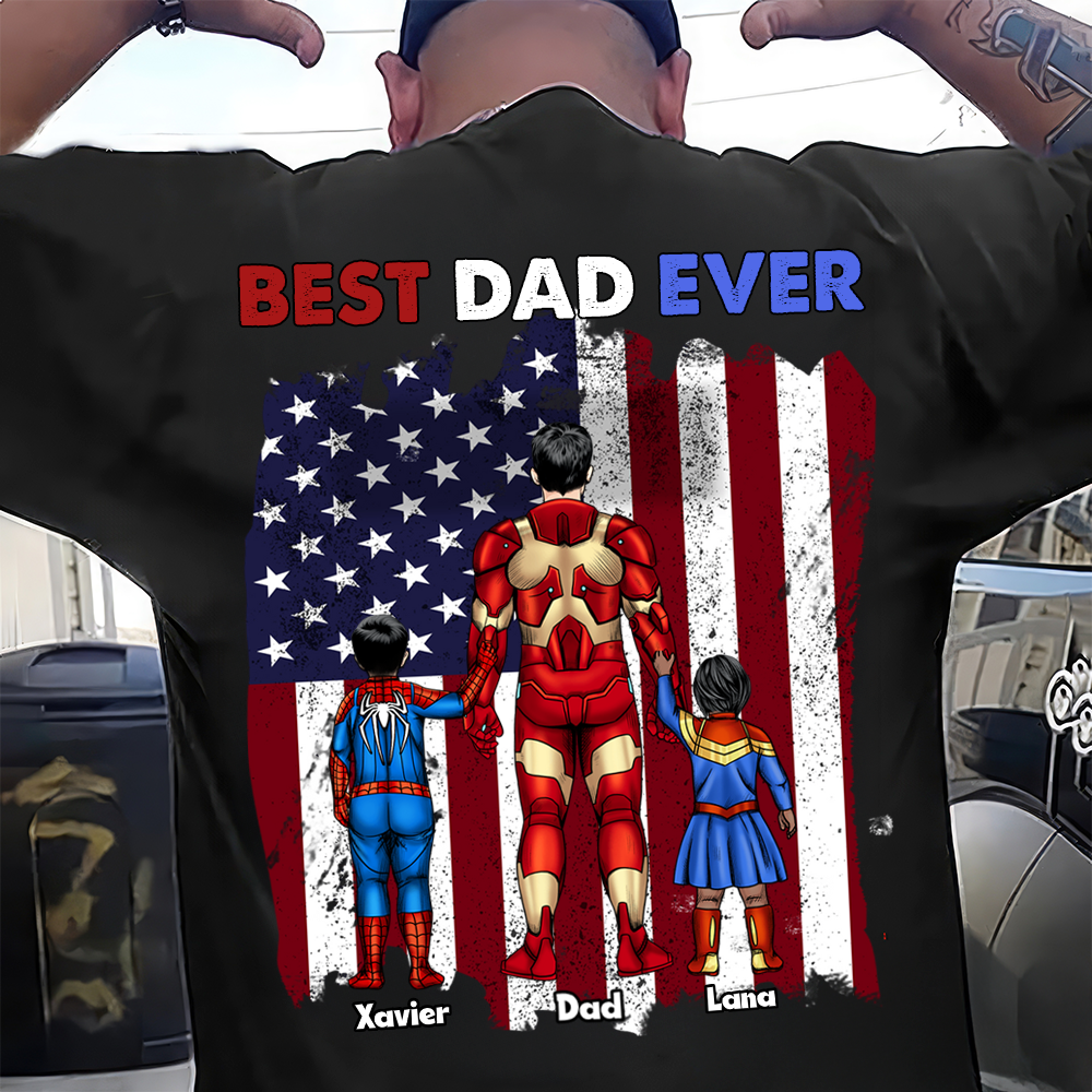 Personalized Best Dad Ever T-shirt Custom Design Patriotic Gift for Family Cotton Apparel GradoCreations