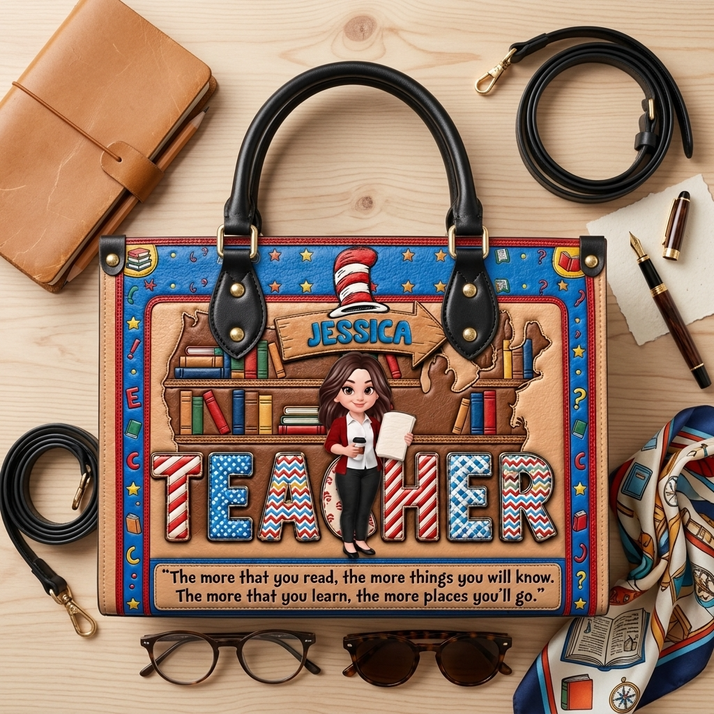 Personalized Leather Handbag for Teacher with Name Customization Leather Bag GradoCreations