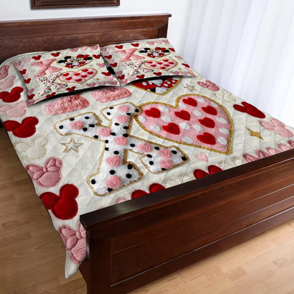 Personalized Mickey Mouse Quilt Bedding Set Custom Name Gift for Couple Quilted Bedding Set GradoCreations