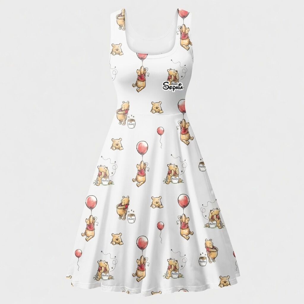 Personalized Honey Bear Skater Dress Custom Name Gift for Her