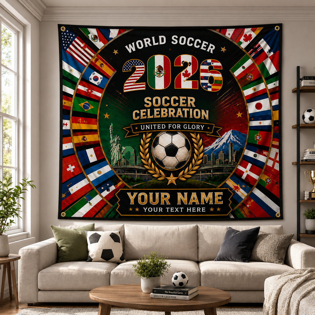 Personalized Soccer Celebration Backdrop Custom Name Flag Gift for Fans
