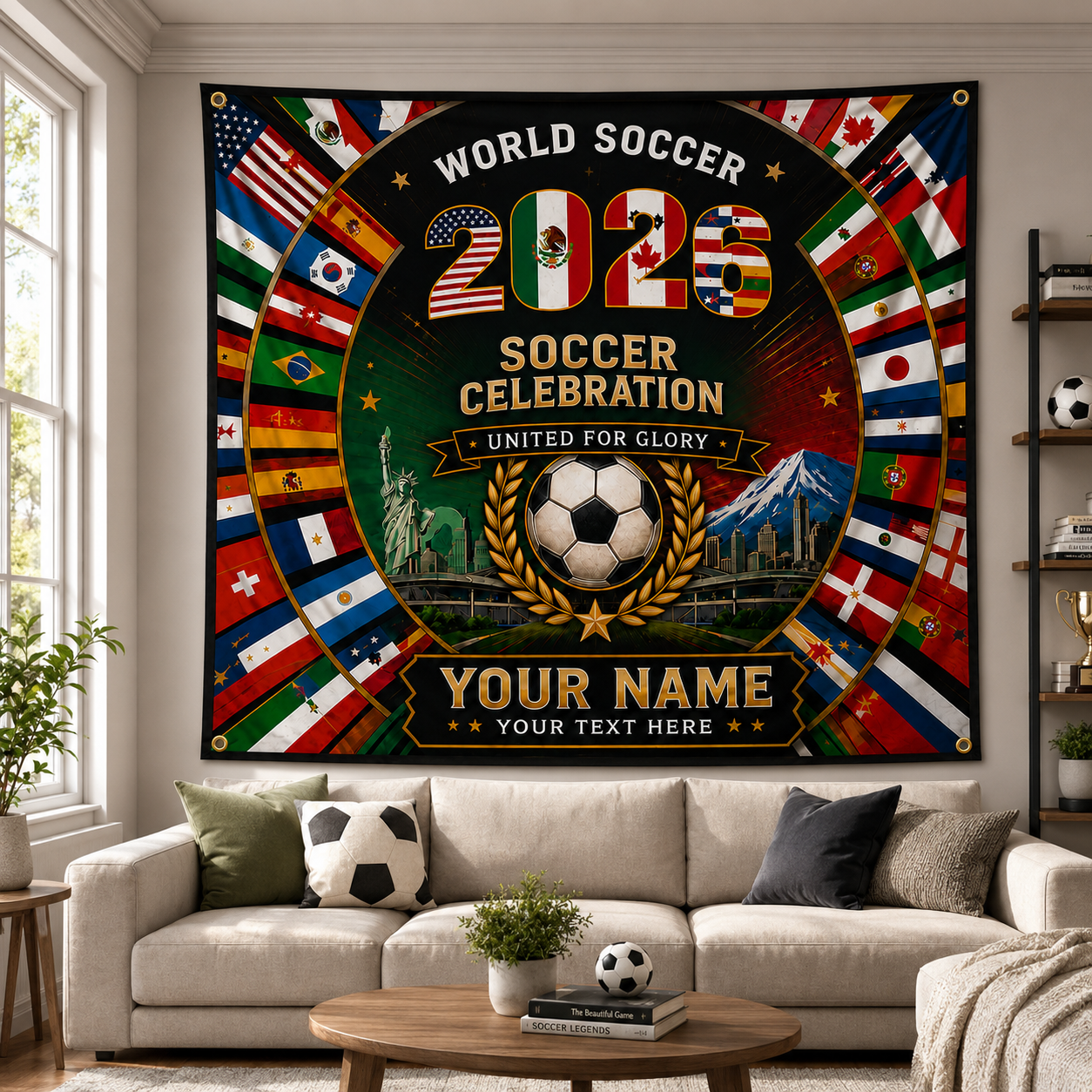 Personalized Soccer Celebration Backdrop Custom Name Flag Gift for Fans