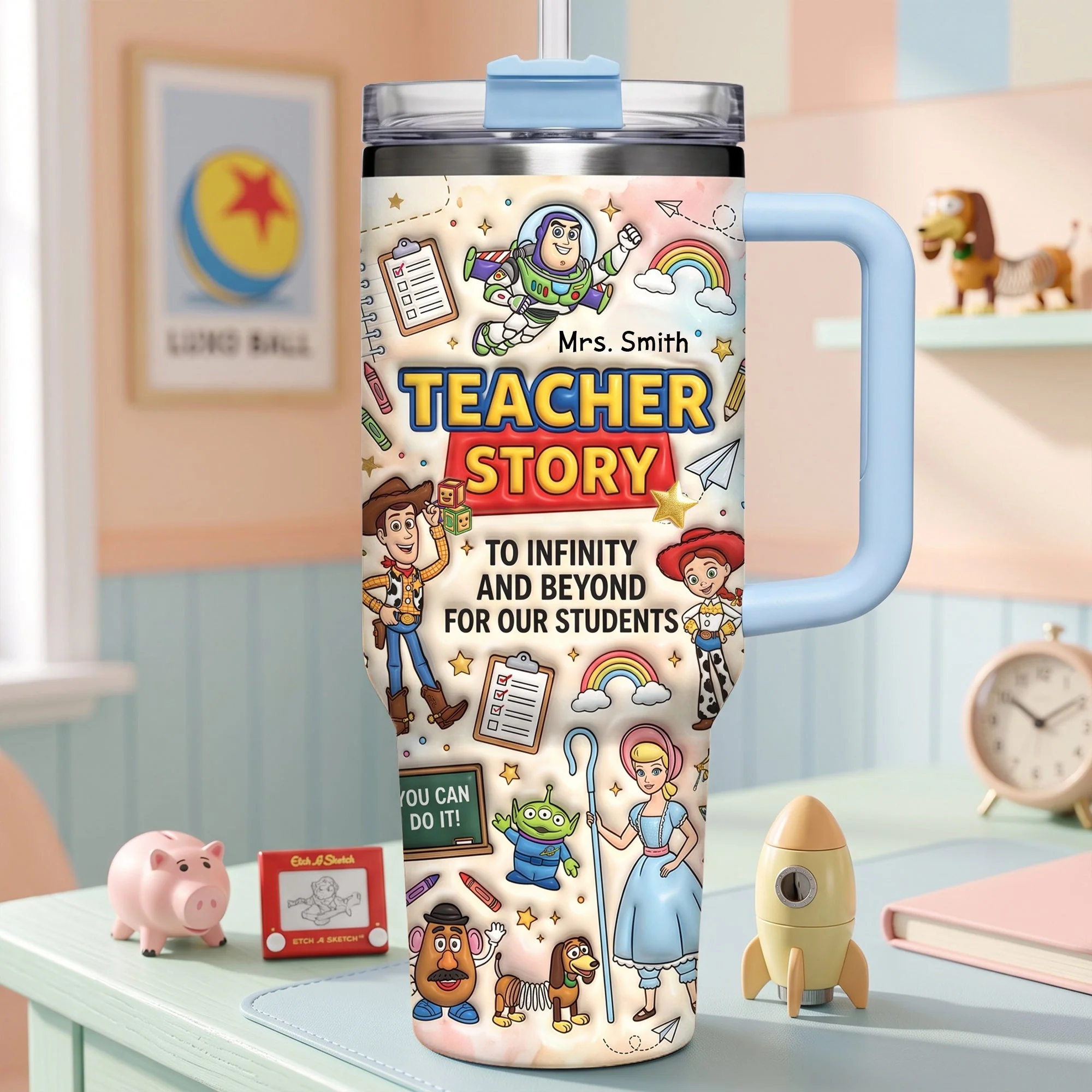 Personalized Teacher Story Tumbler with Handle Gift Idea Tumbler GradoCreations