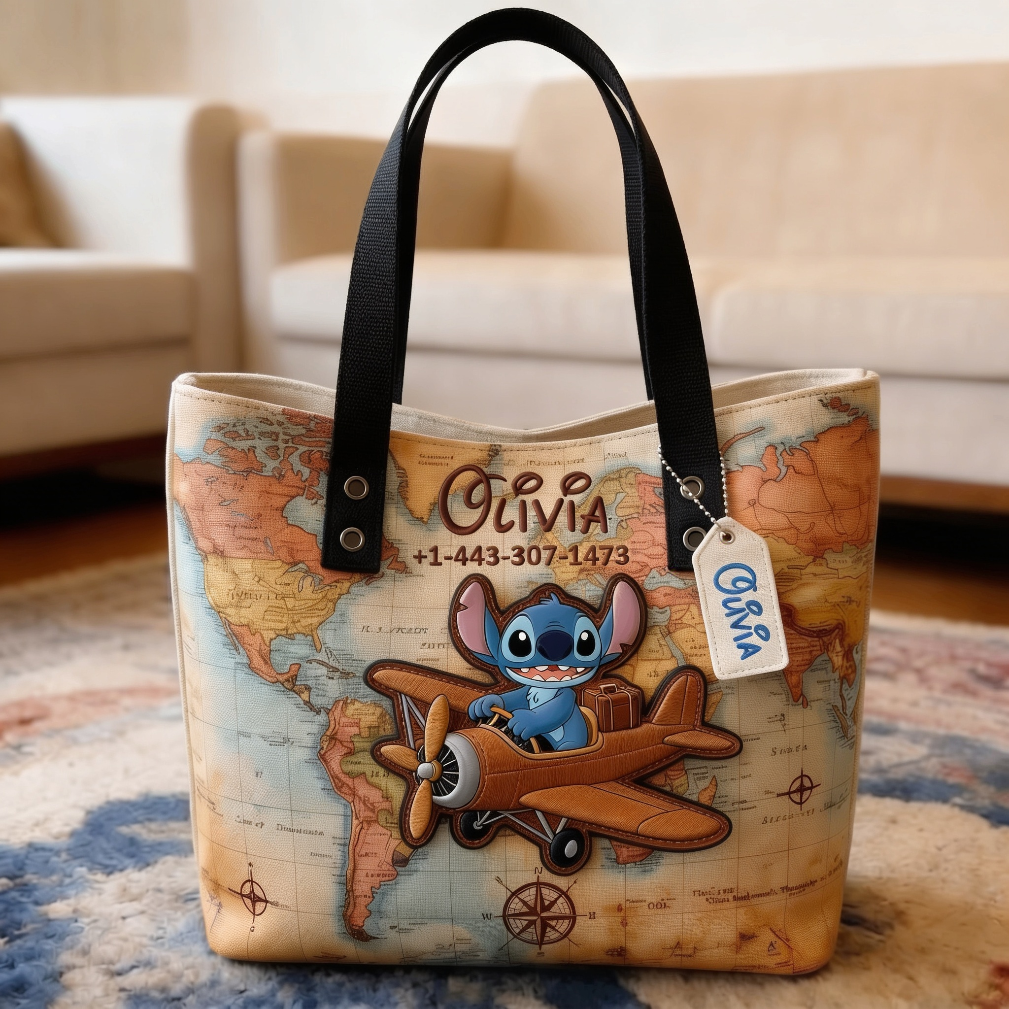 Personalized Winnie the Pooh Travel Tote Bag with Name - Gift for Movie Fans