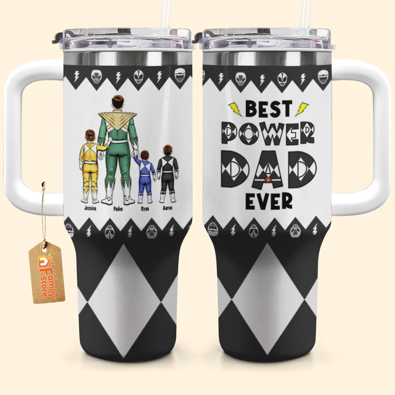 Personalized Power Ranger Tumbler Cup Gift for Dad - 40oz with Straw