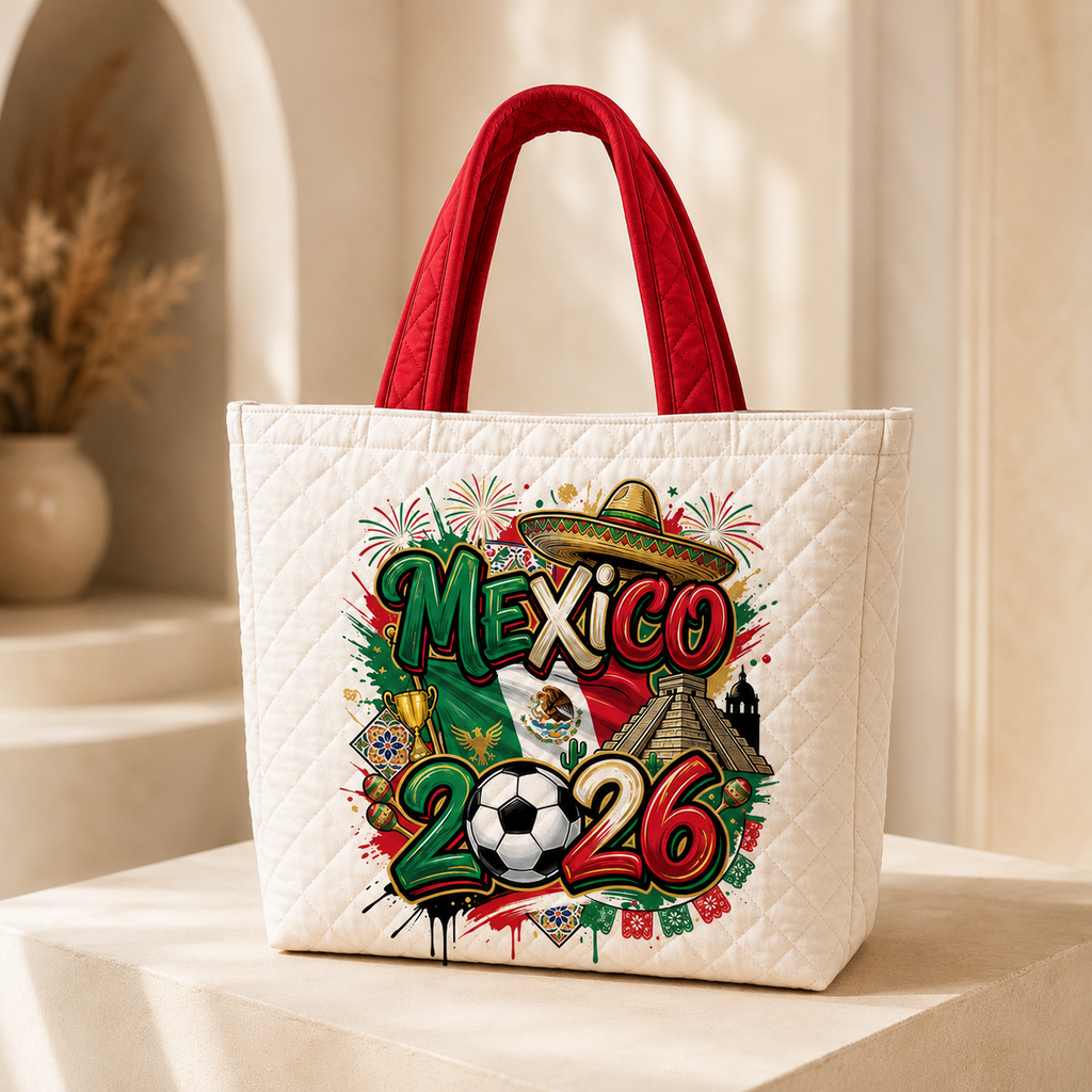 Quilted Tote Bag with Mexico Flag for World Cup Fans 2026