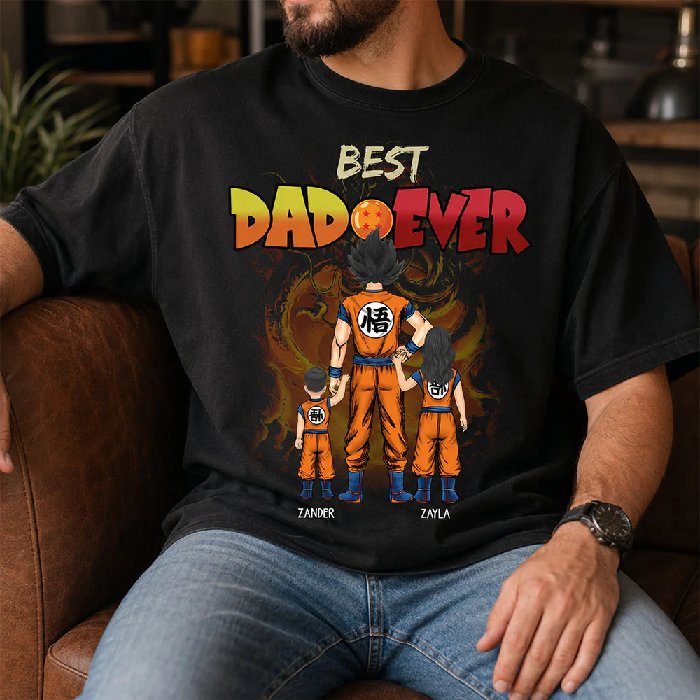 Personalized Best Dad Ever T-Shirt Custom Family Names Gift