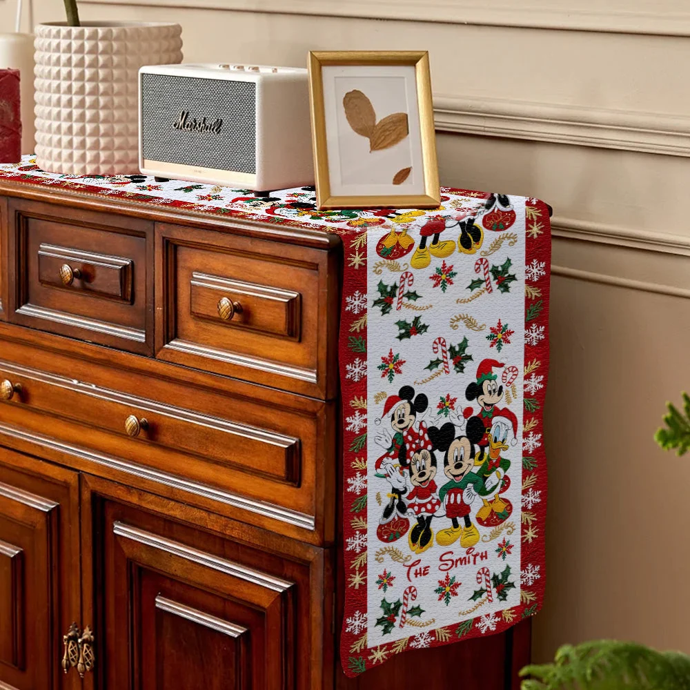 Personalized Christmas Table Runner with Mickey Mouse Family Design - Unique Holiday Gift for Family Quilt Table Runner GradoCreations