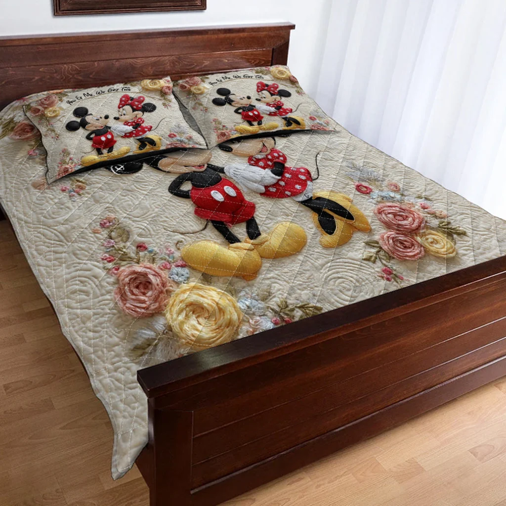 Personalized Mickey Minnie Quilt Bedding Set Custom Name Gift for Couples Quilted Bedding Set GradoCreations