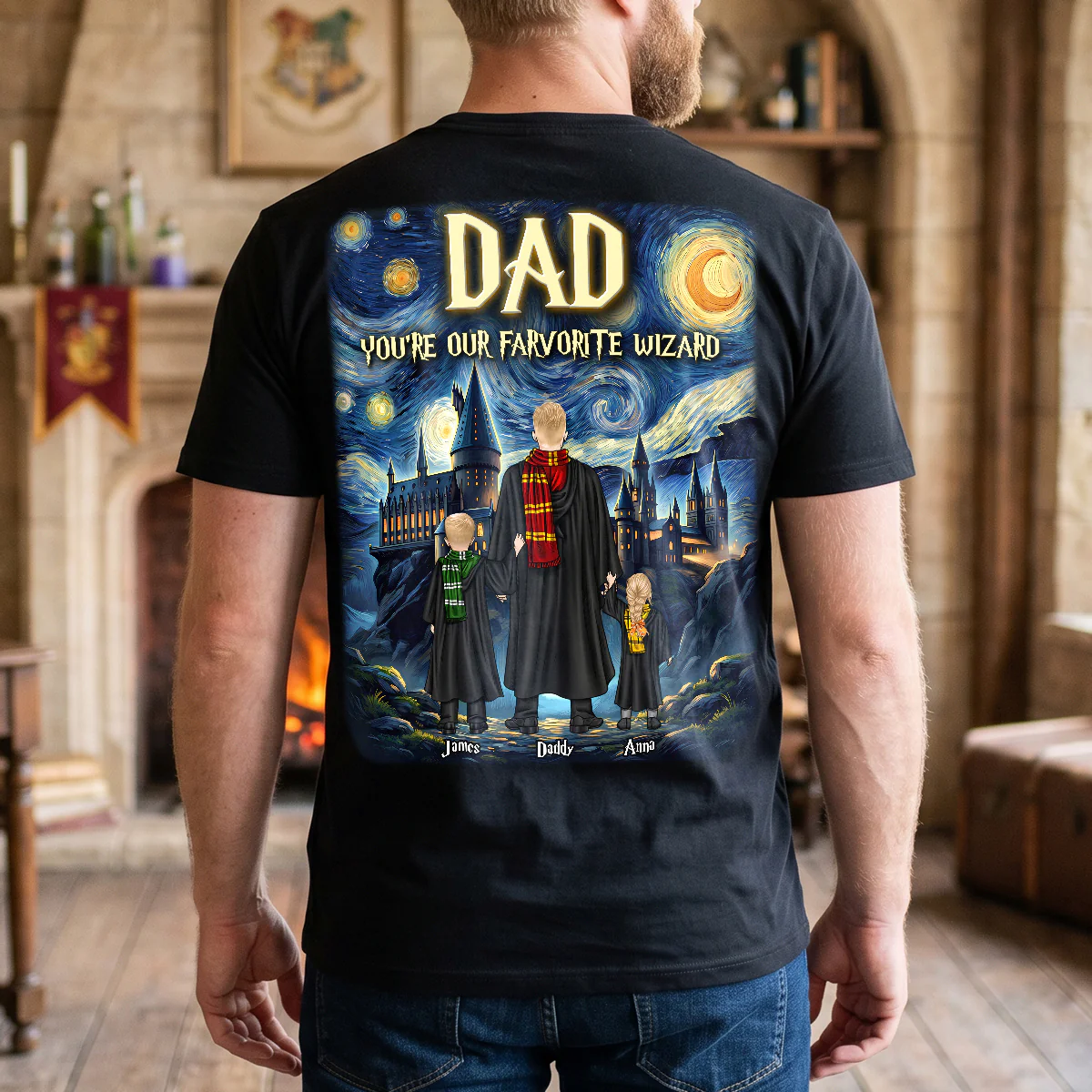 Personalized Wizard Dad Shirt with Kids Names Gift for Father