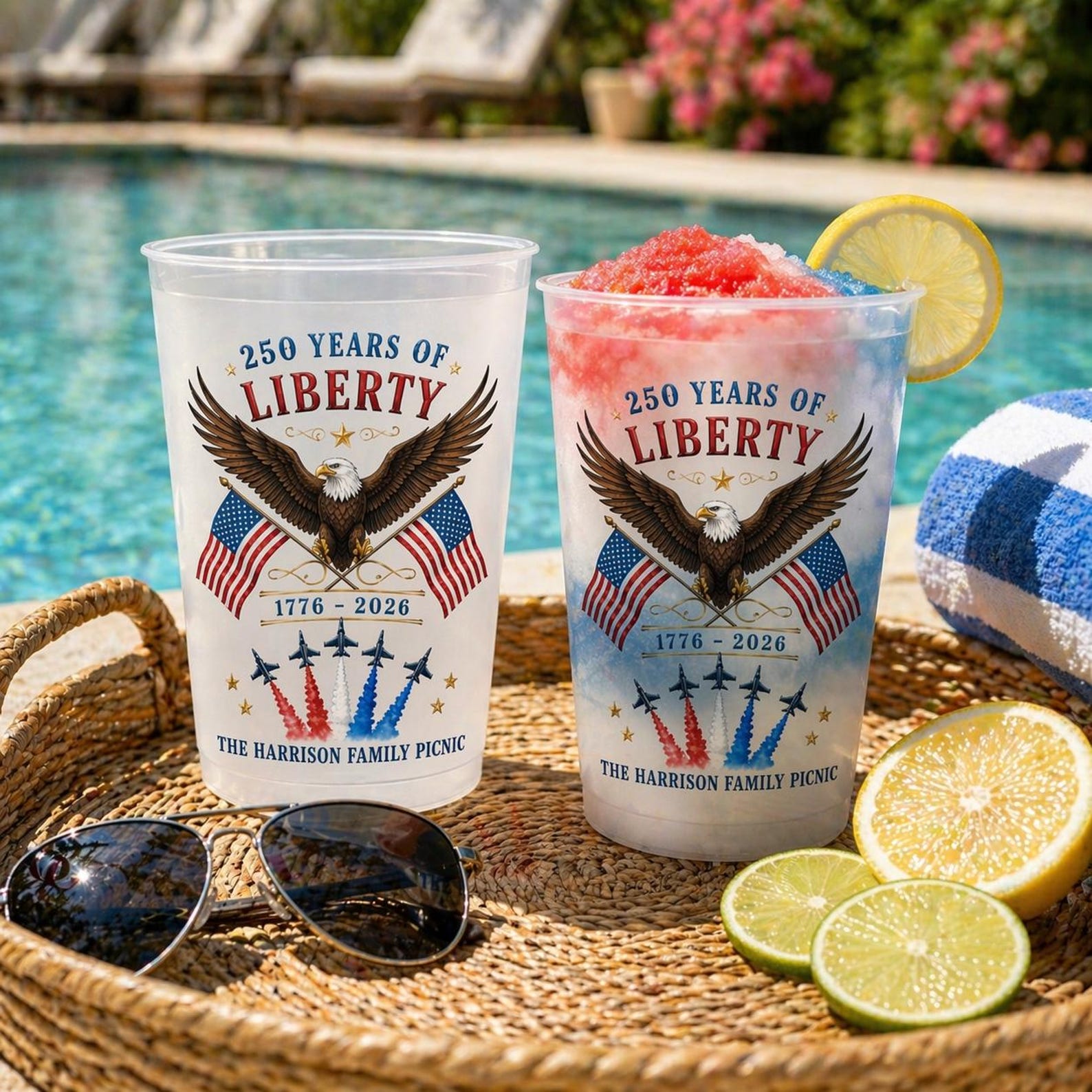Personalized Frosted Cups America Flag Eagle Gift for Family