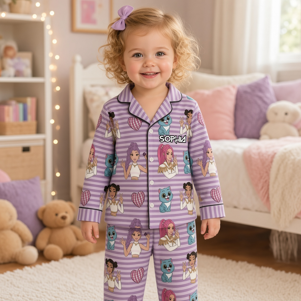 Personalized Fantasy Girl Pajama Set Custom Name for Kids Pajama Set GradoCreations