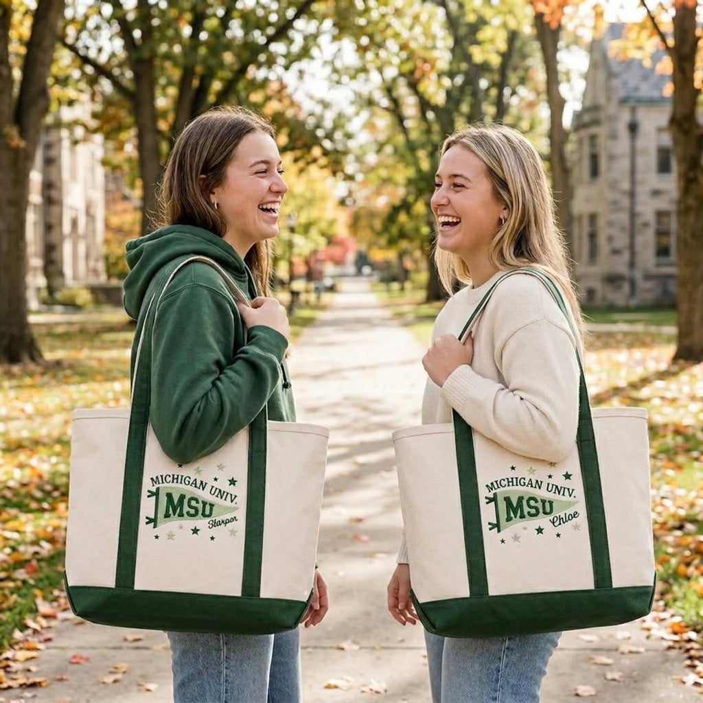 Personalized Embroidery Tote Bag with Custom Pennant Flag for Students & Teachers