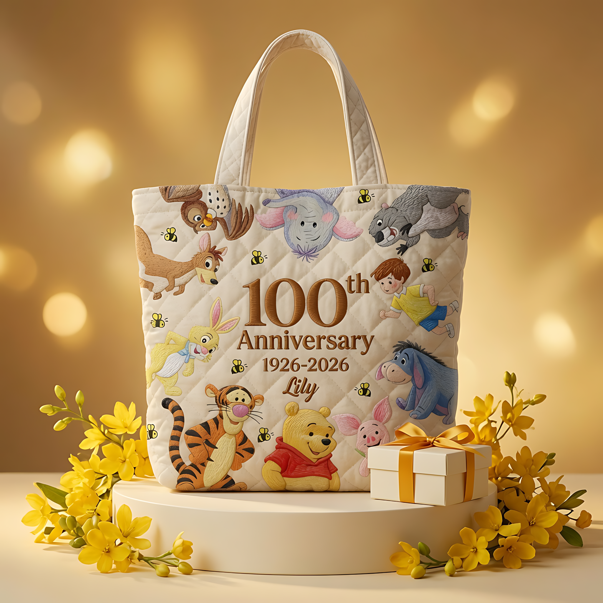 Personalized Quilted Tote Bag 100th Anniversary Gift for Her