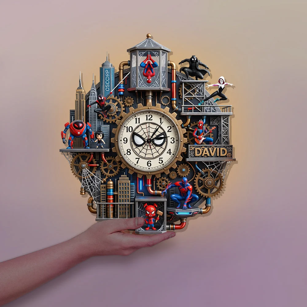 Personalized Spider-Man Wall Hanging Clock Custom Name Gift for Movie Fans Wall Hanging Clock GradoCreations