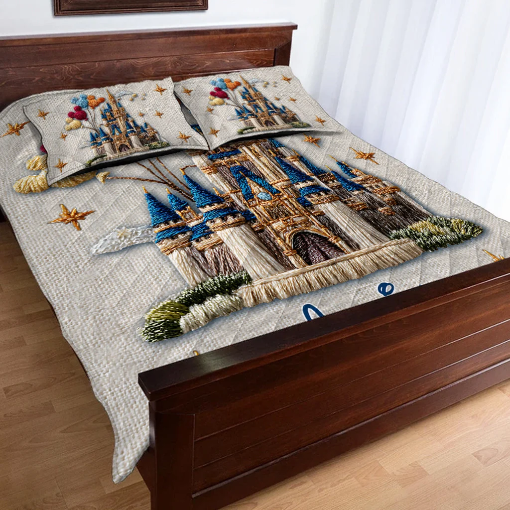 Personalized Magical Castle Bedding Set Custom Name Gift for Her Quilted Bedding Set GradoCreations