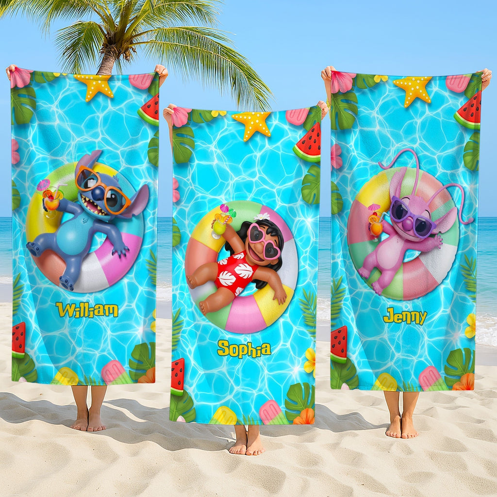 Personalized Beach Towel with Cute Aliens for Kids | Summer Gift
