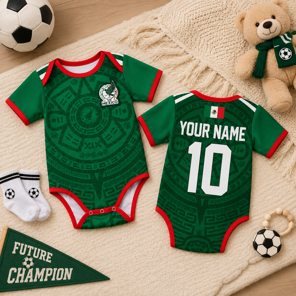 Personalized Mexico Soccer Baby Bodysuit Custom Name Gift for Baby Shower
