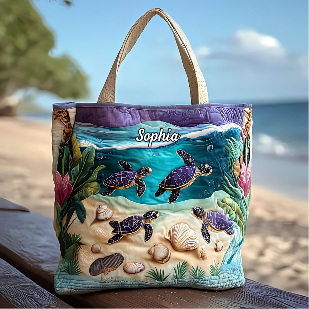 Personalized Quilted Tote Bag with Turtle Design Gift for Her