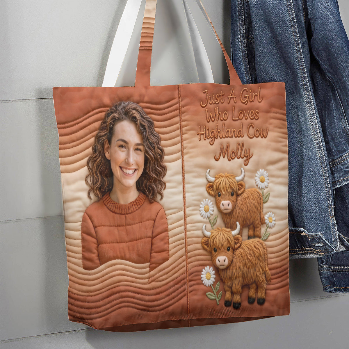 Personalized Quilted Tote Bag Just A Girl Who Loves Highland Cow Gift for Her