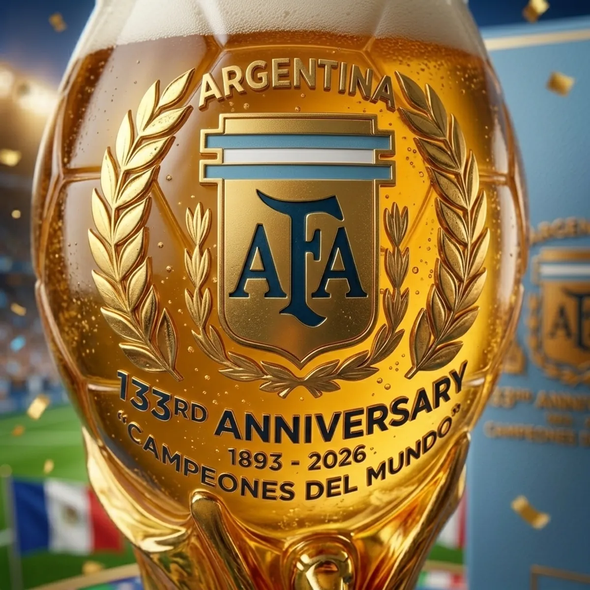 Personalized Argentina Trophy Beer Glass Gift for Football Fans