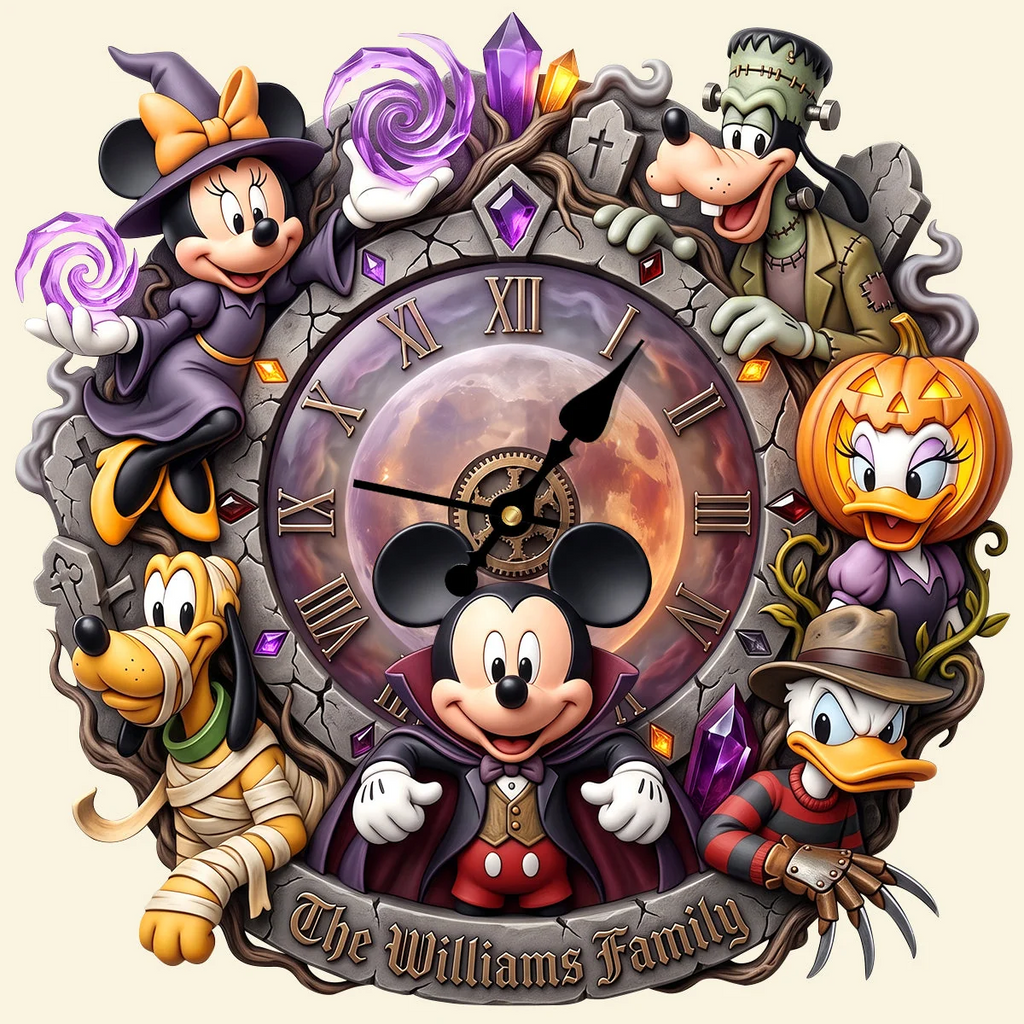 Personalized Halloween Wall Clock Custom Family Name Gift Wall Hanging Clock GradoCreations
