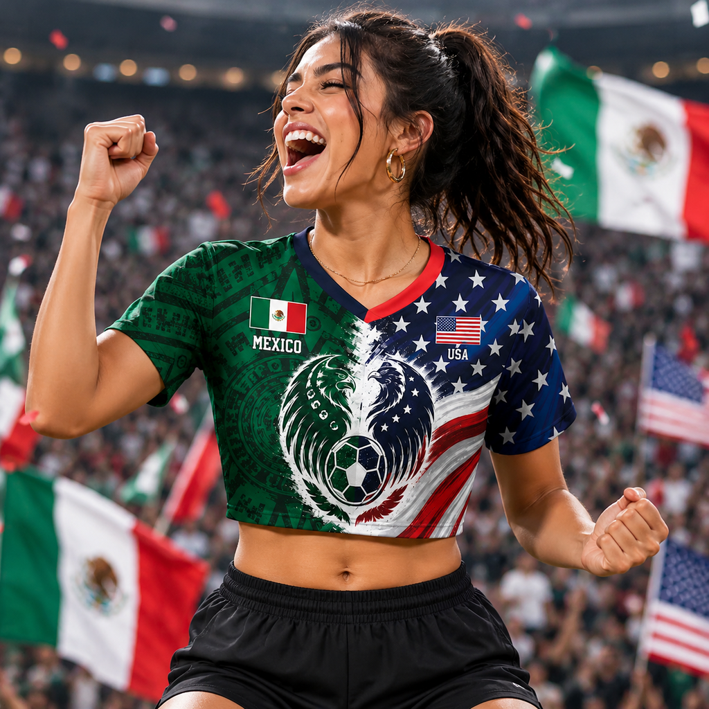 Personalized Mexico USA Eagle Crop Top Jersey Custom Name Gift for Football Lovers