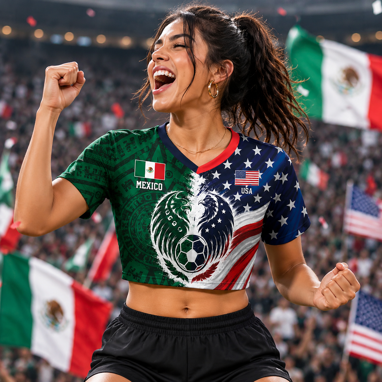 Personalized Mexico USA Eagle Crop Top Jersey Custom Name Gift for Football Lovers