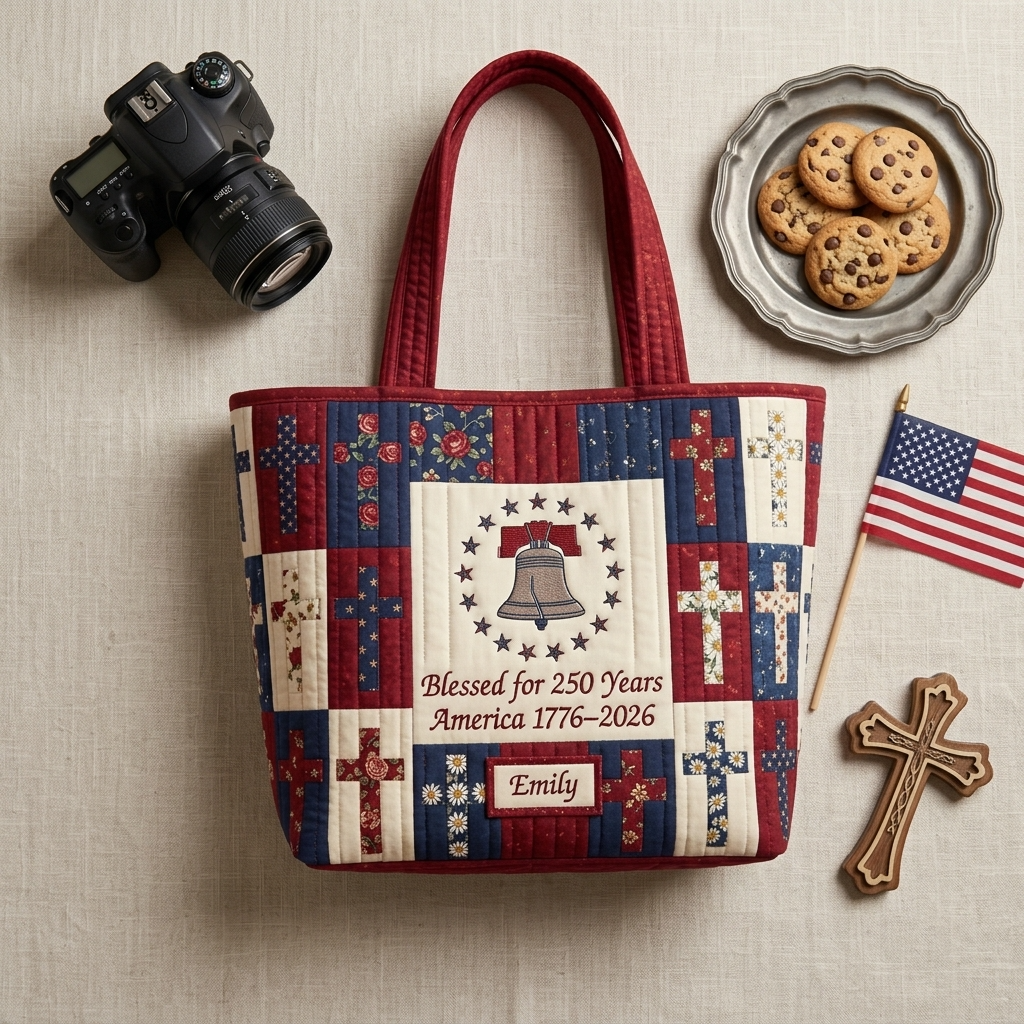 Personalized Quilted Tote Bag for Women - Patriotic Gift - 250 Years American Liberty