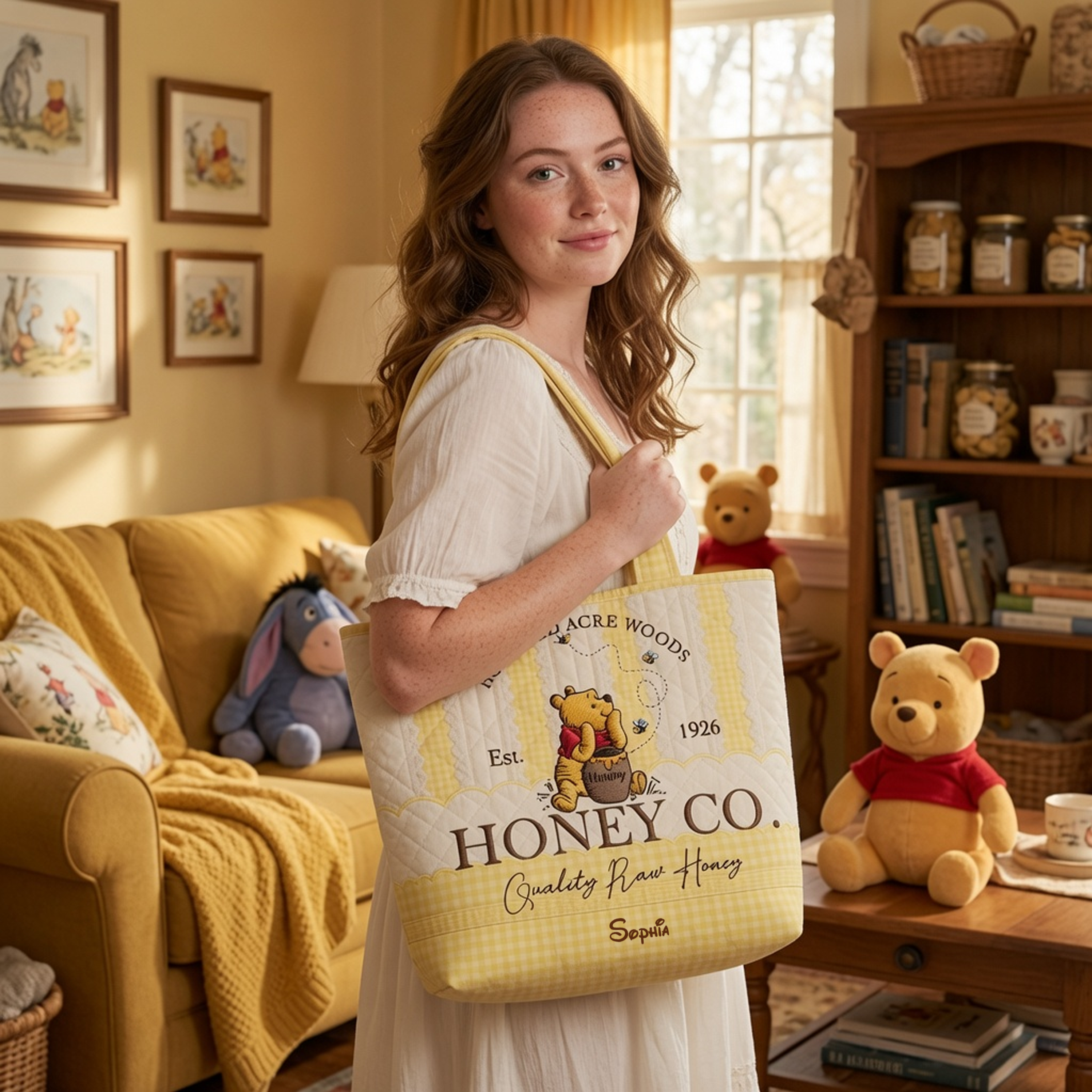 Personalized Quilted Tote Bag Honey Bear Gift for Her