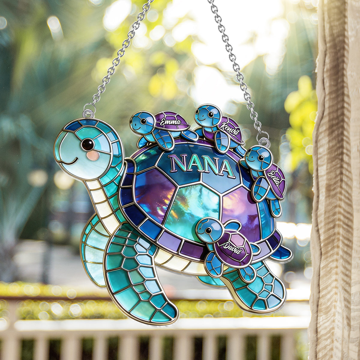 Personalized Grandma Turtle Suncatcher Gift for Mom - Custom Window Hanging
