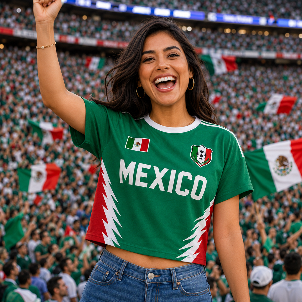 Personalized Mexico Soccer Jersey Crop Tee Custom Name Gift for Football Fans