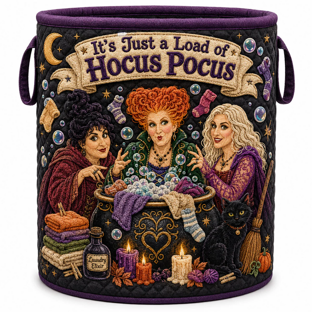 Personalized Hocus Pocus Quilted Laundry Basket Halloween Gift Quilted Laundry Basket GradoCreations
