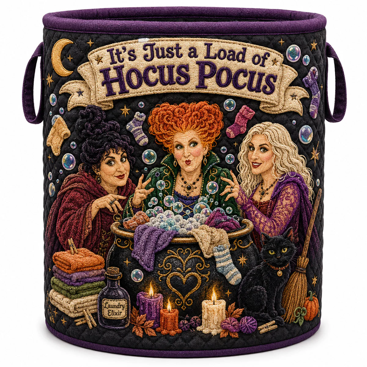 Personalized Hocus Pocus Quilted Laundry Basket Halloween Gift Quilted Laundry Basket GradoCreations