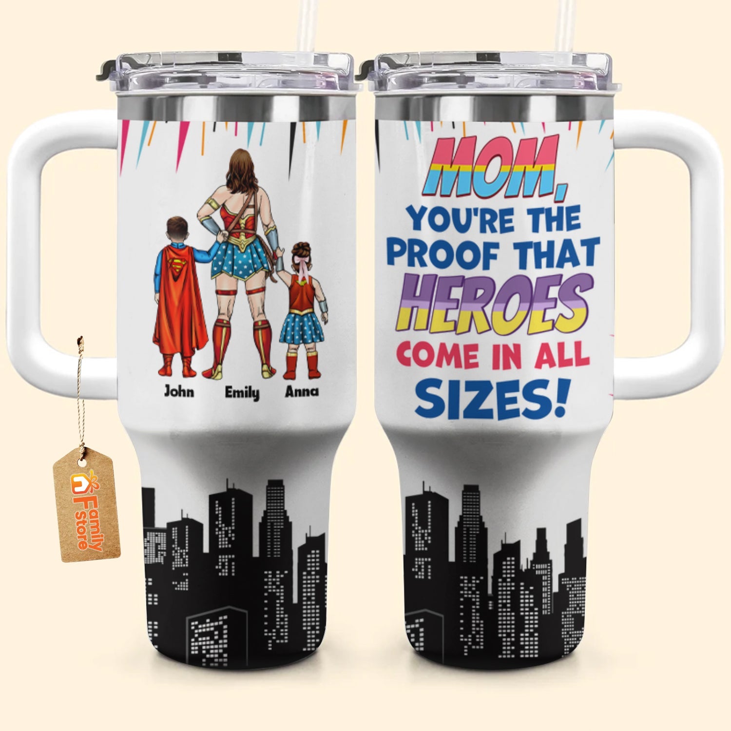Personalized Superhero Mom Tumbler with Straw Custom Name Gift for Mom