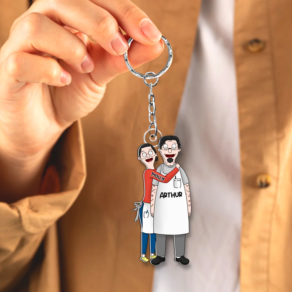 Personalized Funny Burger Couple Keychain Gift for Anniversary