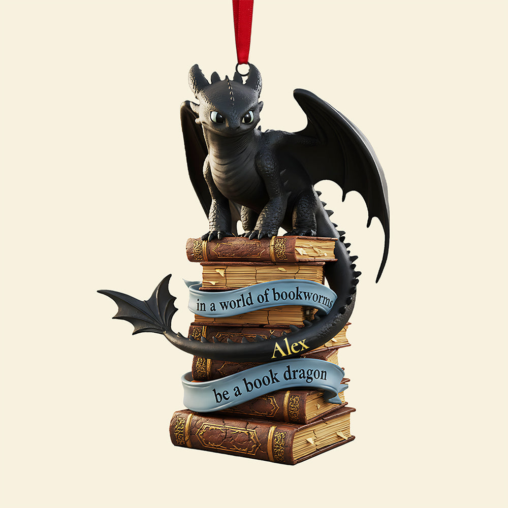 Personalized Book Dragon Acrylic Ornament Gift for Book Lovers