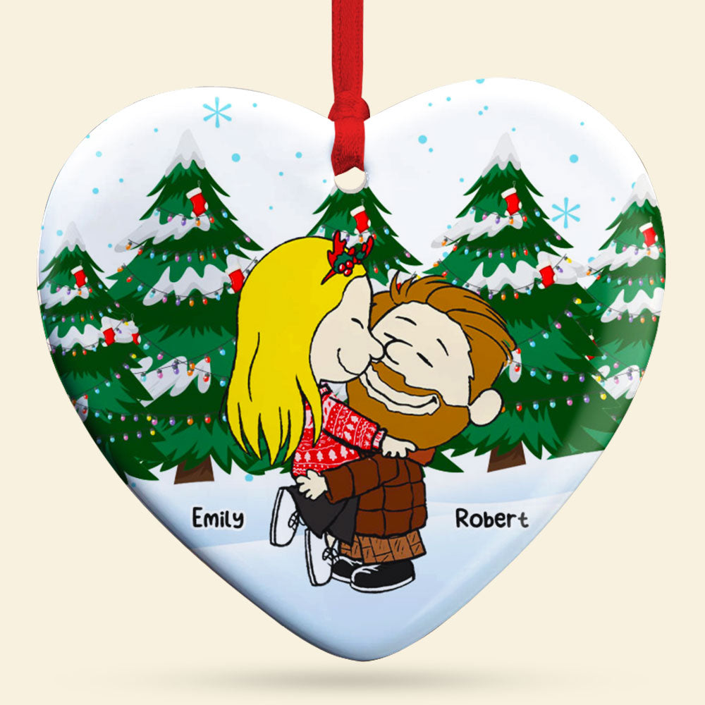 Personalized Ceramic Christmas Ornament for Couples - Heart Design