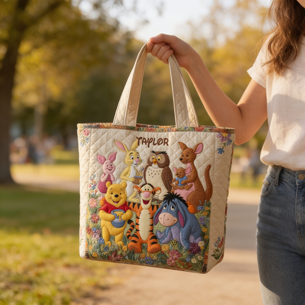 Personalized Quilted Tote Bag with Forest Friends for Movie Fans