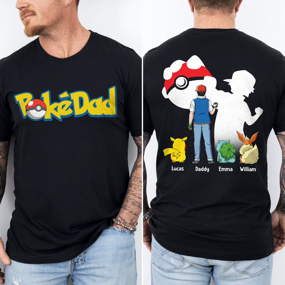 Personalized Best PokéDad Ever Shirt Custom Names Gift for Dad