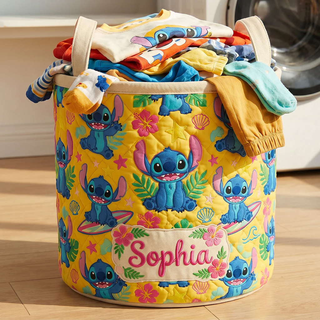 Personalized Quilted Laundry Basket Custom Name Gift for Kids Quilted Laundry Basket GradoCreations
